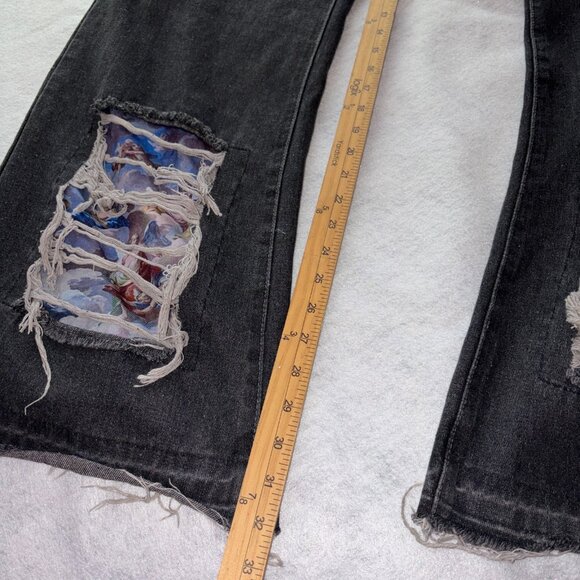 Rebel Vengeance Destroy Jeans Mens 46 Black Distressed Reconstructed Denim Patch - Picture 5 of 7